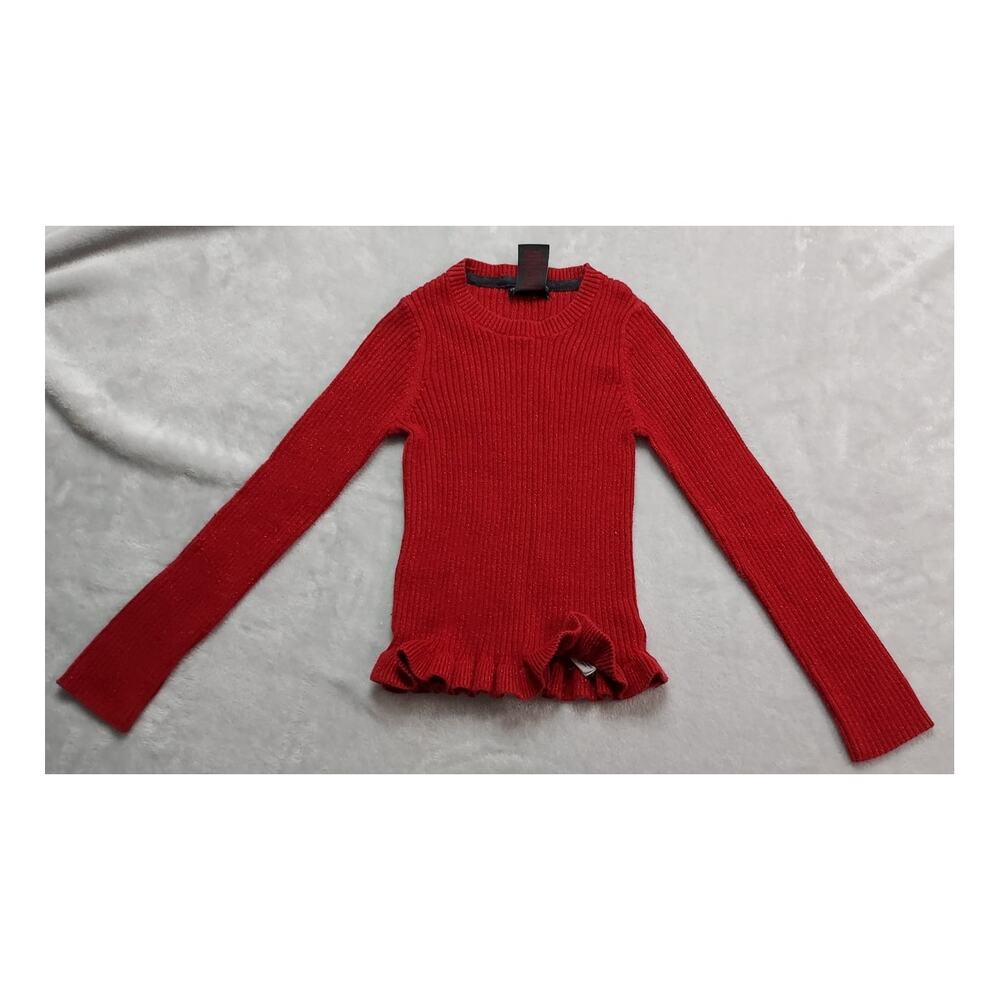 Christian Siriano Girls Cozy Festive Sparkly Knit Sweater with Ruffle Girls 5/6